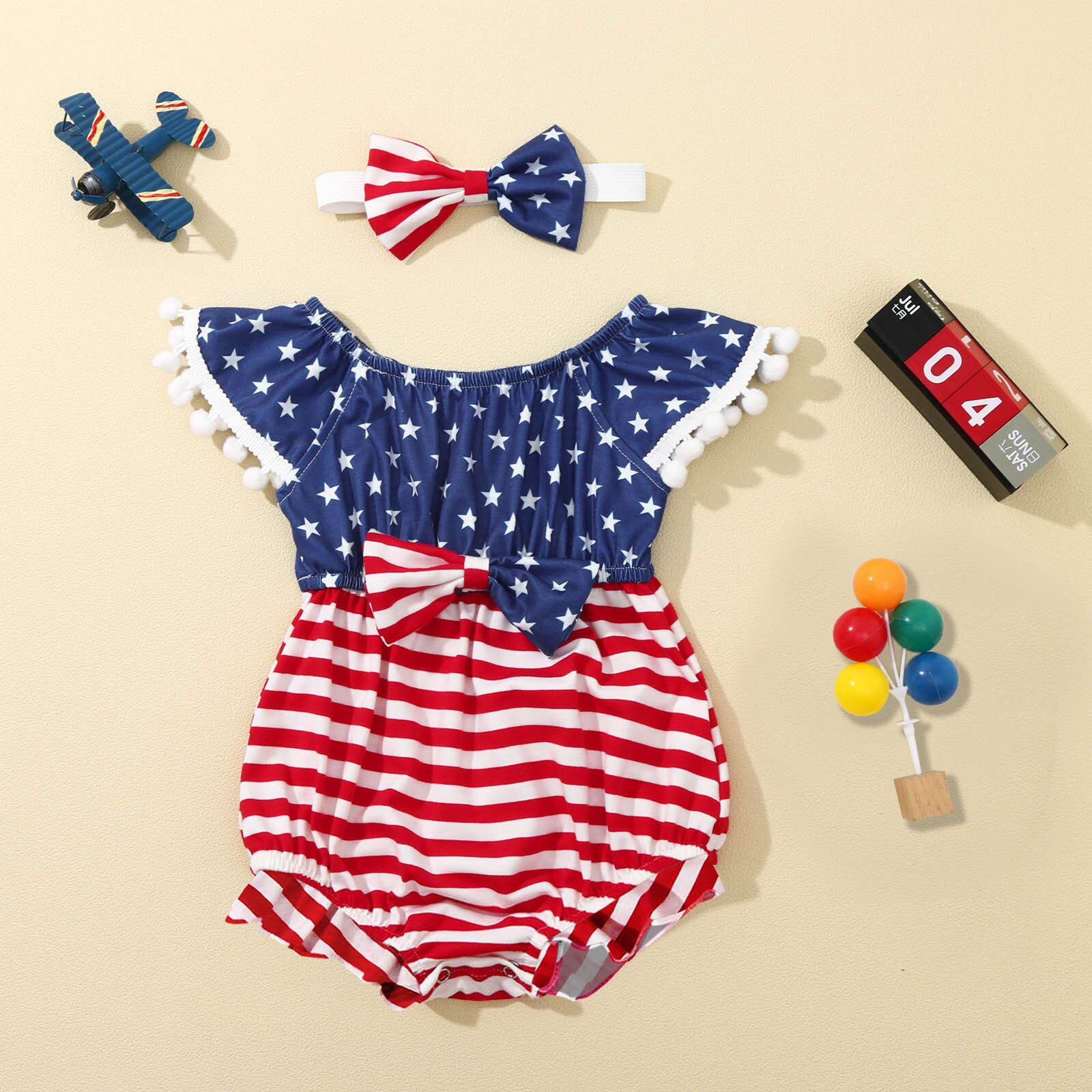 Vêtements pour bébés filles et garçons, body imprimé étoiles et rayures avec nœud à pompon