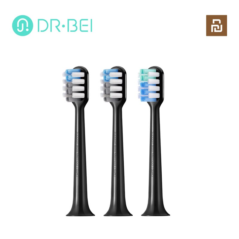 DR.BEI-cabezal de cepillo de dientes eléctrico, para BY-V12, Color negro/morado, Sónico, 3 unidades/juego, XIAOMI YOUPIN