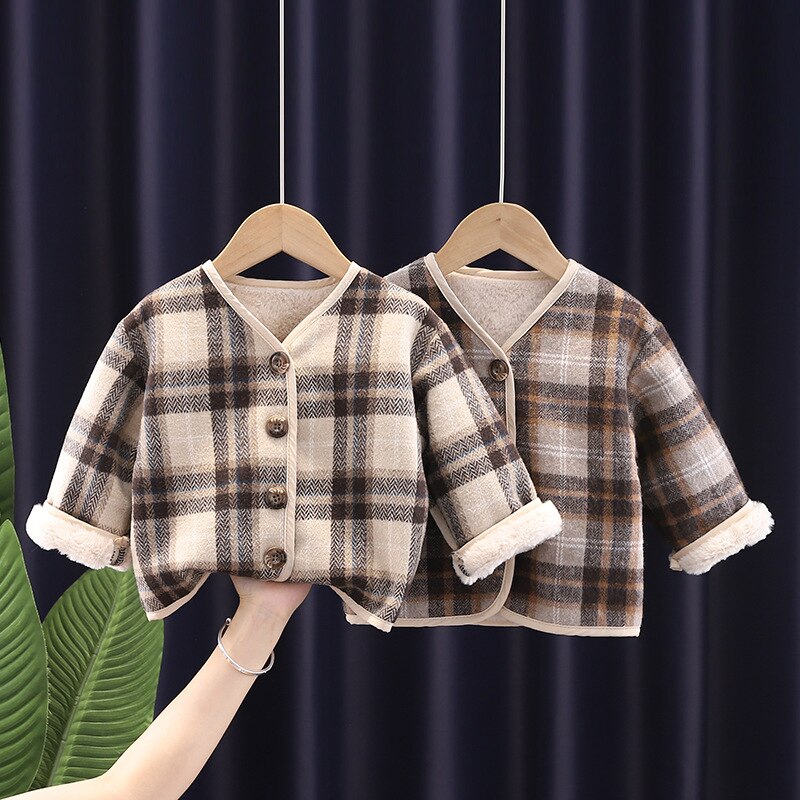 2021 inverno nuovi ragazzi e ragazze moda interna in pile plaid cappotti bambini spessi caldi giacche di lana casual