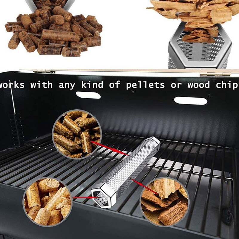 Stainless Steel Barbecue Wood Smoking Pellet Pipe Hexagonal Portable Fruit Wood Bacon Electric Gas Charcoal Smoker
