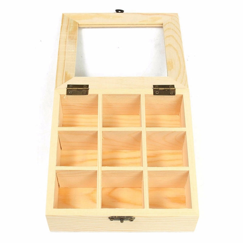Træ tepose smykker arrangør kiste opbevaringsboks 9 rum te boks arrangør træ sukker pakke beholder