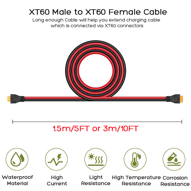 1,5 m oder 3 m langes 12AWG XT60-Stecker auf XT60-Buchse-Verlängerungskabel für ALLPOWERS Ecoflow Delta Fluss Anker Bluetti Solargeneratoren.