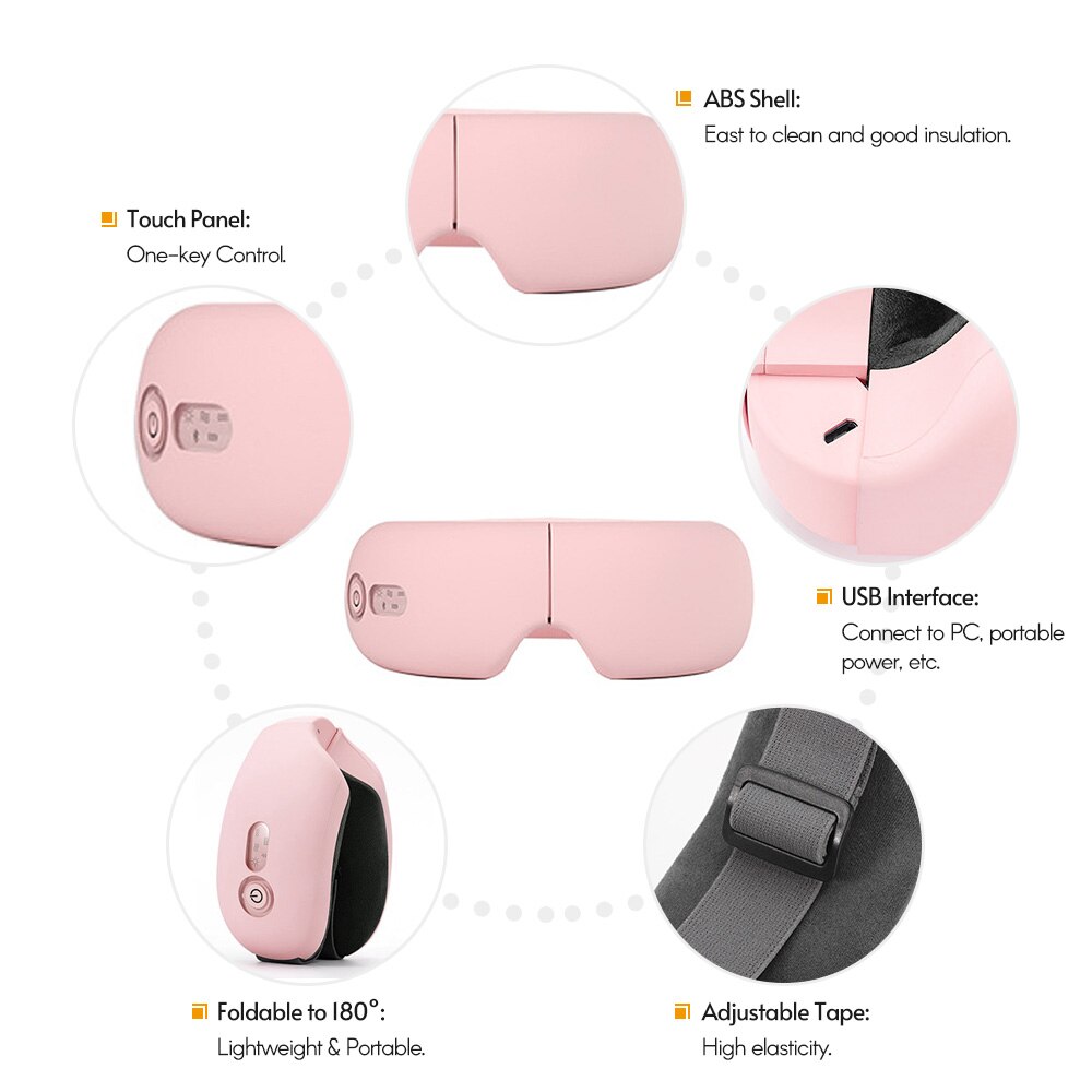Eye Massager Voor Verlichten Ogen Batterij Verstelbare Elastische Band 4 Modi Bt Muziek Verbinding Met Warmte Trillingen