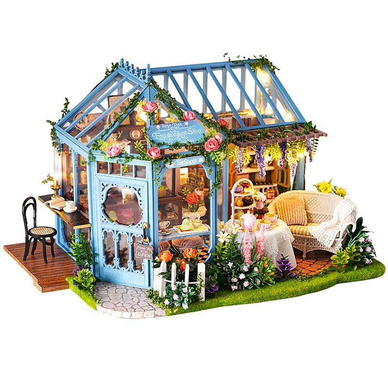 Cutebee DIY domek dla lalek zestaw chiński styl drewniany dom miniaturowe mebelki do domku dla lalek z zabawki z lampkami LED dla dzieci prezent na boże narodzenie: A68M