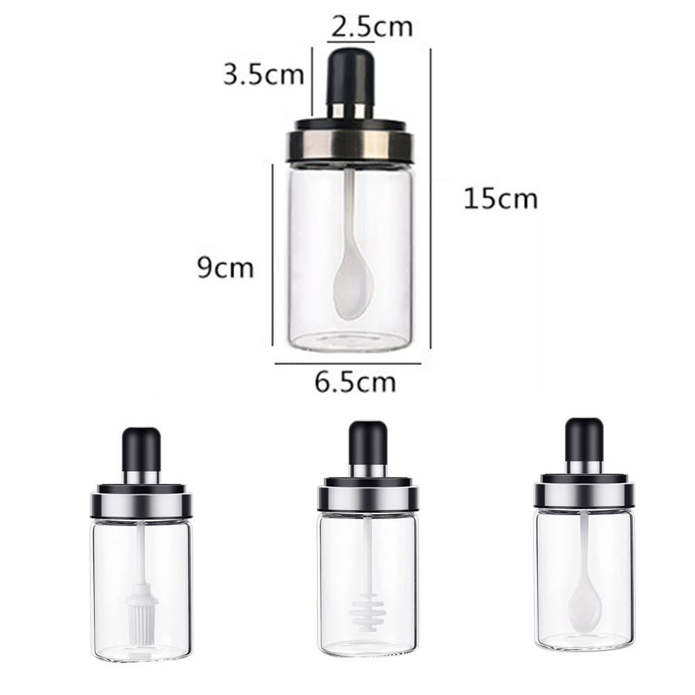 Tarro de especias de 250ml, botella de especias, sal, azúcar, pimienta, aceite, miel, tarro de condimentos a prueba de humedad con cuchara, contenedor de condimentos