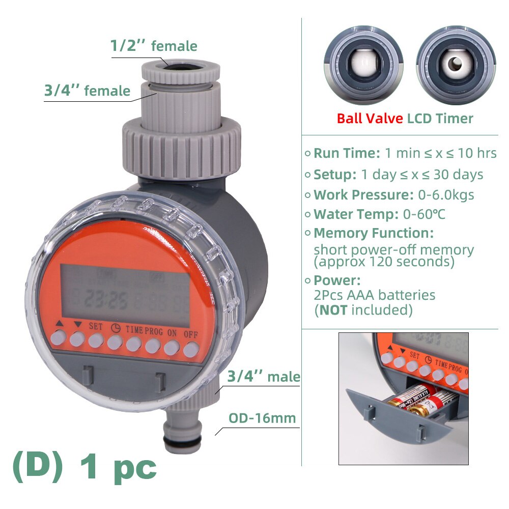 1pc Garden Watering Timer Electronic Automatic Irrigation System Rain Sensor LCD Display Solar Controller Greenhouse Timing Tool: D