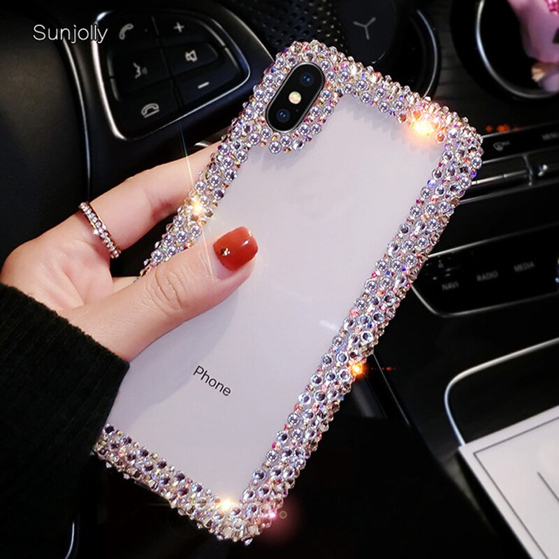 Sunjolly Rhinestone Case for iPhone 12 Pro Max Bling Crystal Phone Cover coque for iPhone 11 Pro Max Xs Max XR 8/7 6s/6 Plus SE