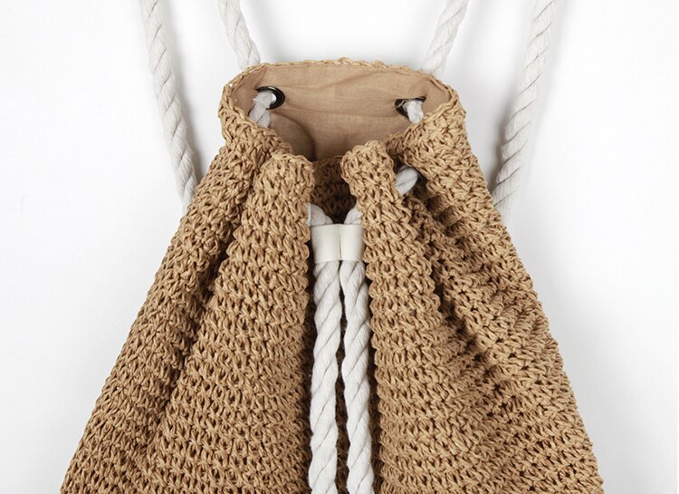 Zomer Vrouwen Stro Rugzak Handgemaakte Strand Tas Trekkoord Knapzak Gebreide Gehaakte Schoudertas Reistas