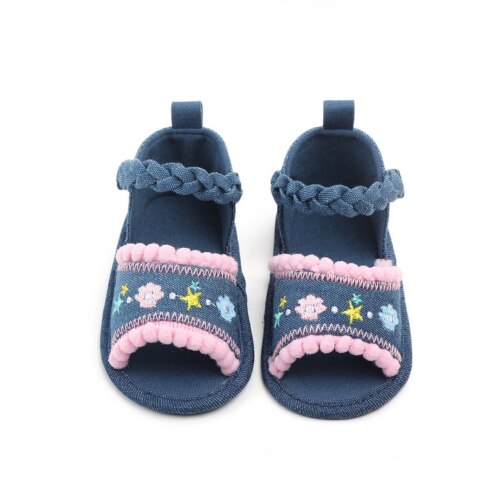 2019 Moda Infantil Da Menina Do Bebê Sandálias de Sola Macia Sapatos Da Criança Verão Calças De Brim De Lona Arco-Nó Sapatos Sandálias Princesa 0 -18 M