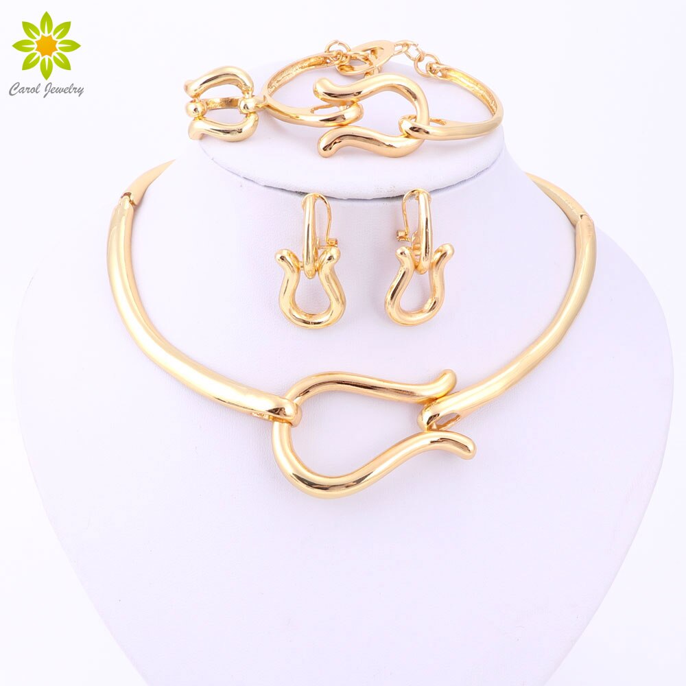 Conjuntos de joyería de para mujer, gargantilla de Color dorado, collar, pendientes, pulseras, anillo, conjunto de boda, accesorios de