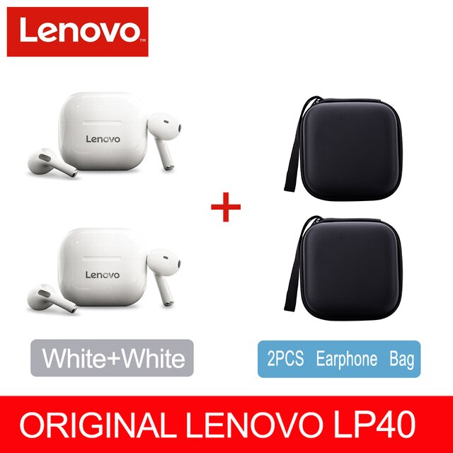 NEUE Original Lenovo LP40 TWS Drahtlose Kopfhörer Bluetooth 5,0 Dual Stereo Noise Reduktion Bass Touch Steuerung Lange Standby 300mAH: LP40 2 White 2 Case