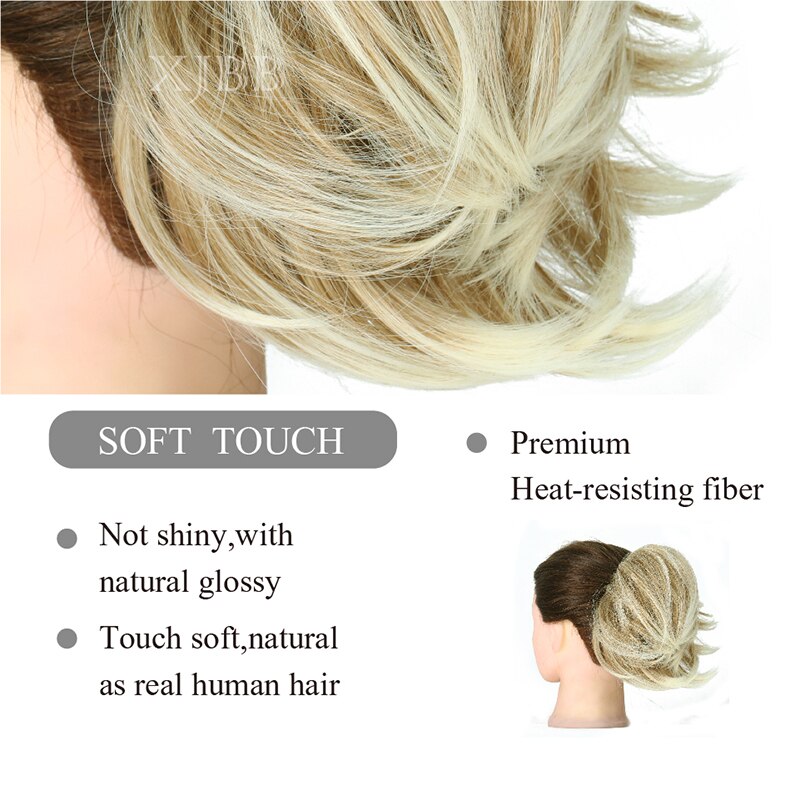 Xjbb syntetisk hår knold lige elastik hår extensions scrunchies donut chignon kort hestehale til kvinder