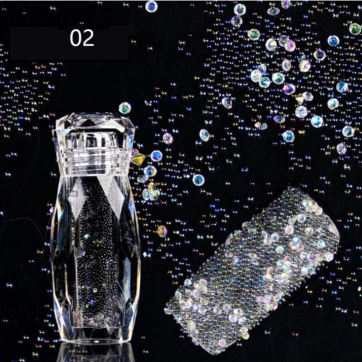 style 1 Bottle Mini Caviar Beads Crystal Tiny Rhinestones Glass Micro Bead For 3D Glitter Nail Art Decorations: 02