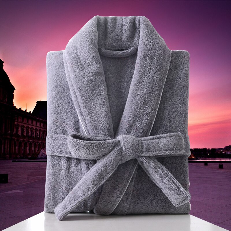 Mænd luksus badekåbe 100%  bomuld lang badekåbe kimono badekåbe mandlige morgenkåbe badjas elskere nattøj peignoir homme: Grå / M (155-165cm)