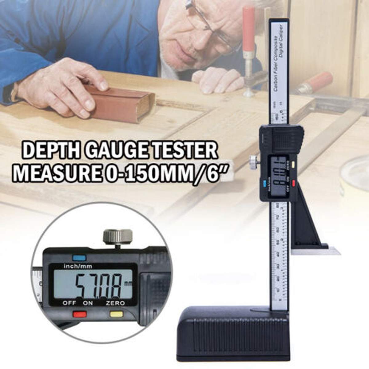 Zeast Digital Thermometer LCD Height Depth Gauge Tester Measure 0-150mm Caliper Electronic Digital Height Vernier Caliper Ruler