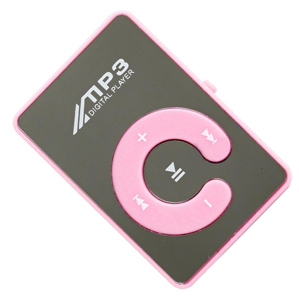 Mini reproductor de MP3 USB, Clip de espejo, deportivo, compatible con tarjeta Micro SD TF de 8GB, reproductor de medios de música Digital portátil: Rosa