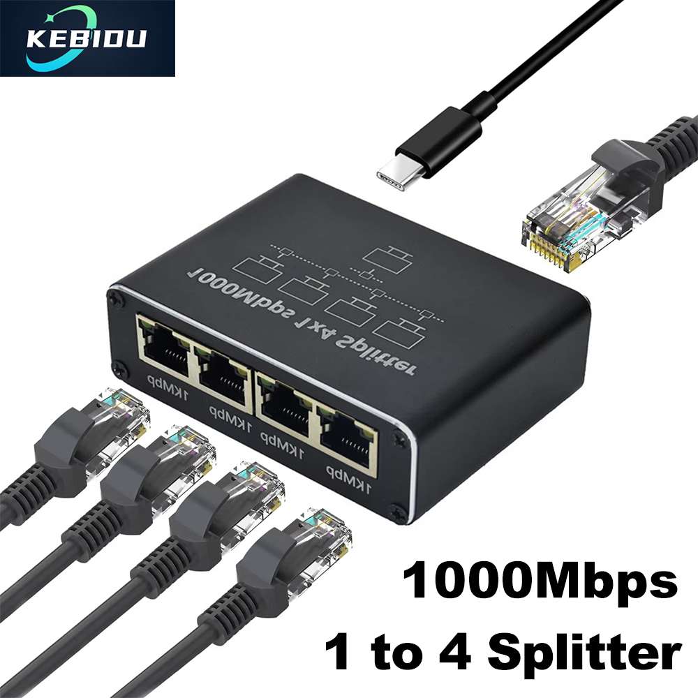 Splitter Gigabit Ethernet da 1 a 2/3/4, Splitter Internet LAN RJ45 da 1000 Mbps per computer/hub/switch/router/set-top box/TV digitale