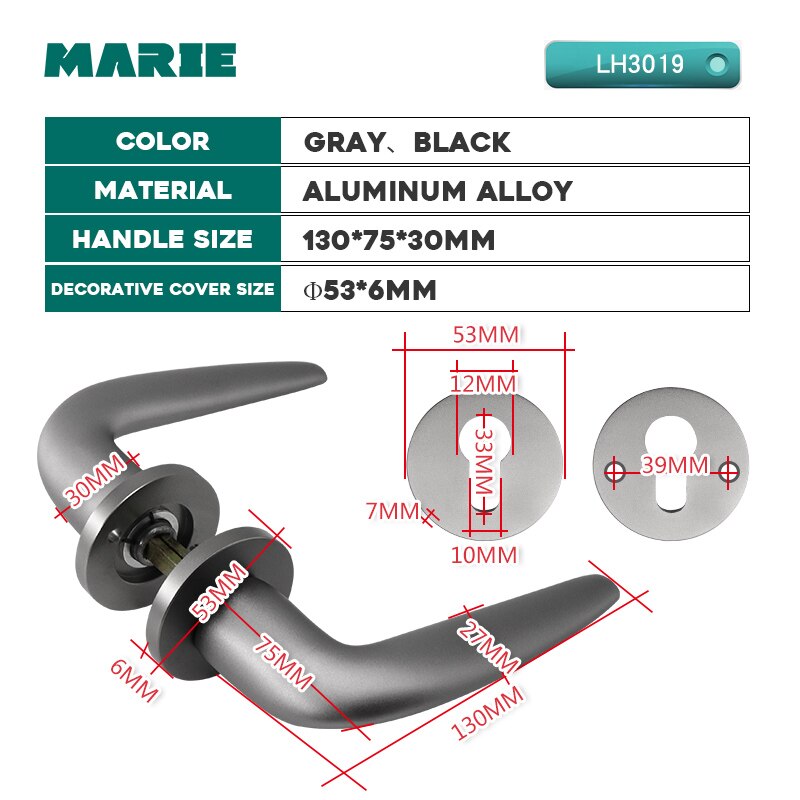 Marie  lh3019 moderne aluminium deurkruk voor binnendeuren, duurzame grendel met magneetslot, deurbeslag voor slaapkamer