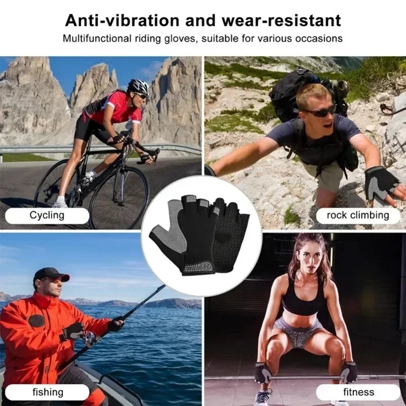 Andningsbara halkfria halvfingerhandskar för fitnesscykling sommargym cykelhandskar för män och kvinnor cykling fiske