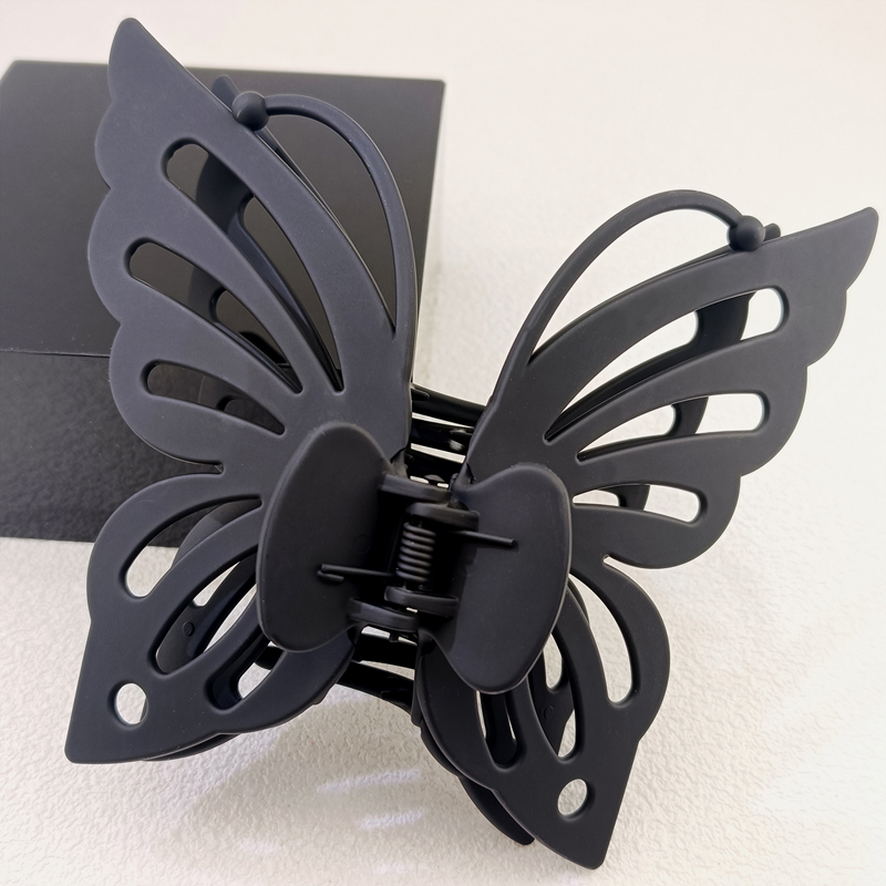 Pinza para el pelo para la cabeza trasera para niñas y mujeres, dulce verano, 13,5 cm, ala de doble capa, antena hueca, pinza para el pelo de plástico de mariposa: Rojo