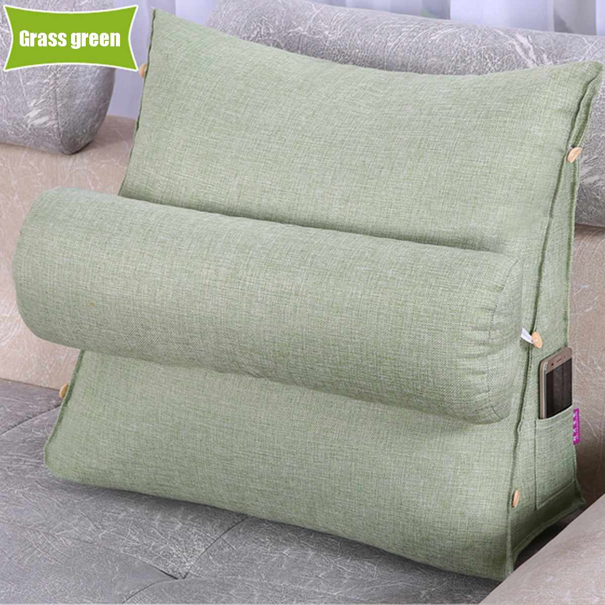 Bed Triangular Cushion Chair Bedside Lumbar Chair Backrest Lounger Lazy Office Chair Reading Pillow Household Decor 20x45x45cm: Light Green