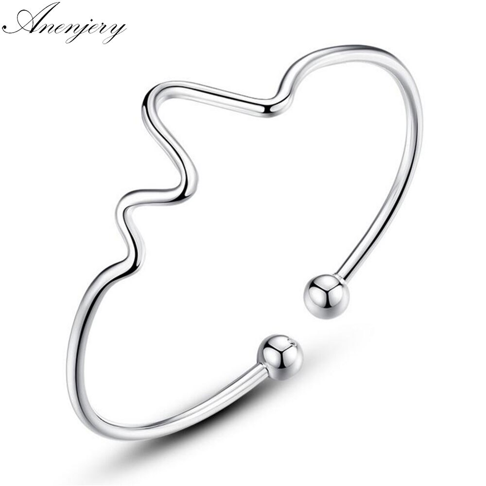 Anenjery Neue Silber Farbe EKG Herzschlag Manschette Armbänder & Bangls Für Frauen Spulseras S-B95