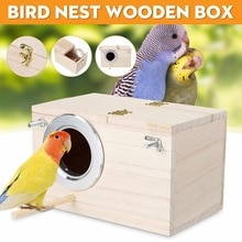 Bird Parrot Wooden Box Budgie Nest Wooden Box Breeding Boxes Aviary Bird House Nesting w/ Stick Window Security Garden Yard Home