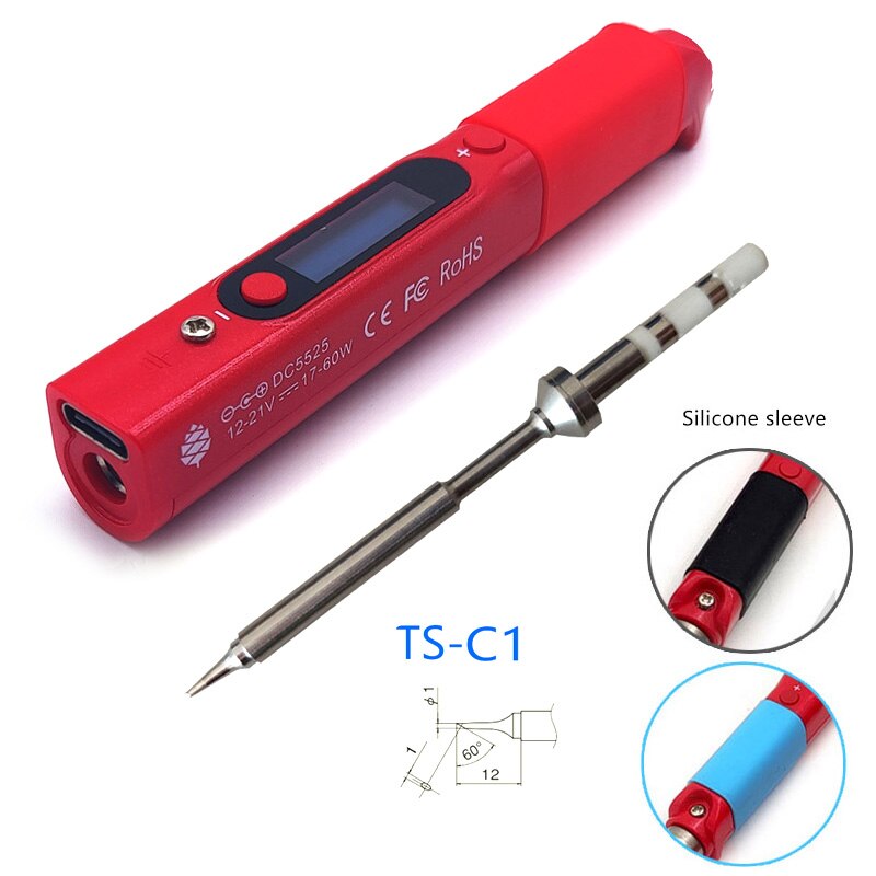Pine64 Intelligent Constant Temperature Type-C DC5525 Portable Electric Mini Smart Soldering Iron Pinecil B2 BC2 KU C1 Tip: RED C1