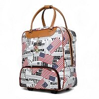 Trolley taske kommerciel rejse bagage tasker carry-on pu læder 20 tommer 36l-55l rullende duffle poser vandtæt: Amerika flag
