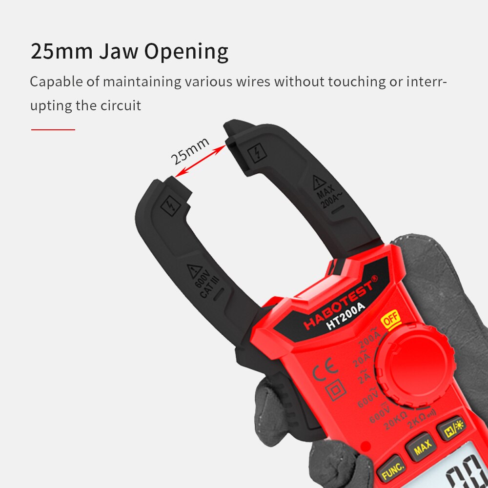 HABOTEST HT200A Mini AC Digital Clamp Meter True RMS Auto Ranging Digital Multimeter AC/DC Voltage Resistance Continuity Tests