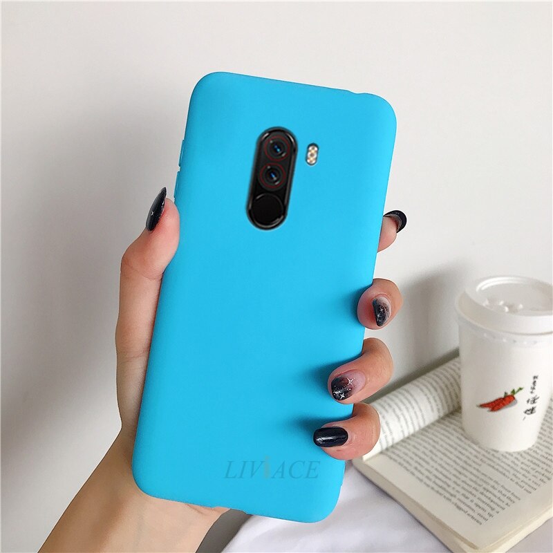 phone cases for xiaomi pocophone f1 candy color matte soft silicone tpu cases for poco phone f1 poko back cover fundas coque: blue