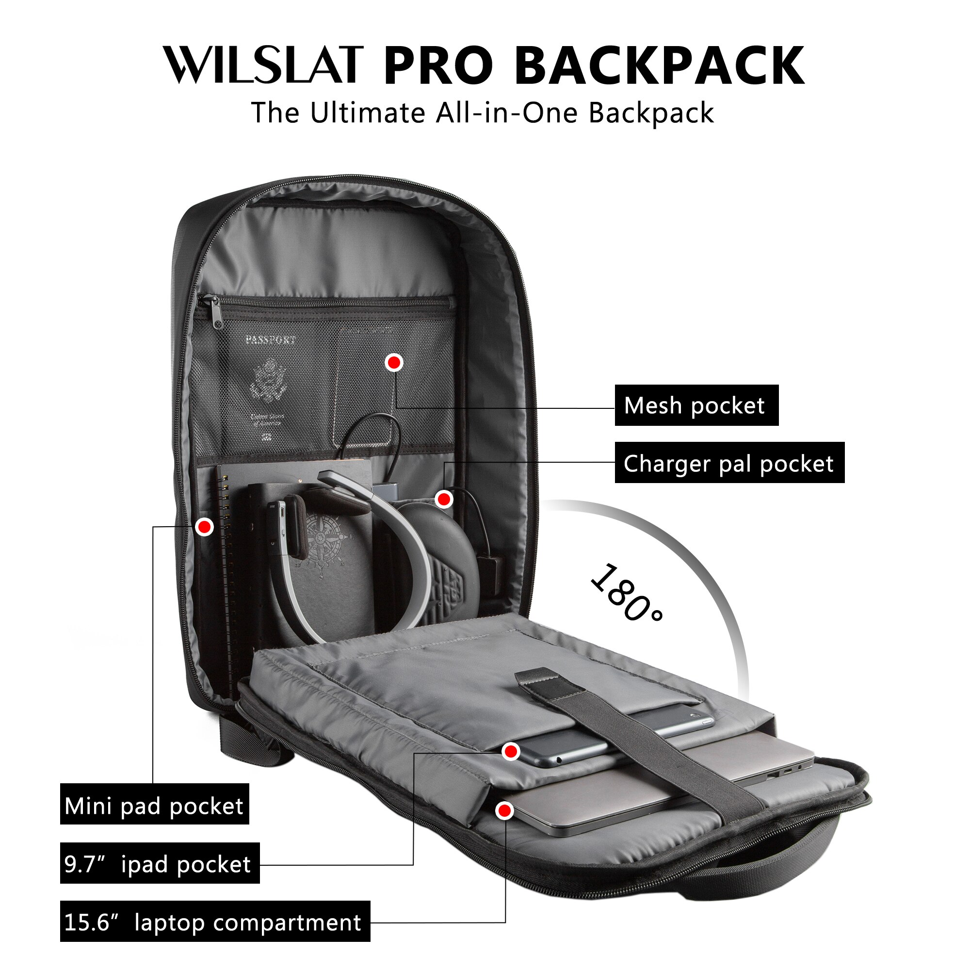 Wilslat 2022 15.6 tommer laptop rygsæk til mænd usb port vandtæt rygsæk anti tyveri til college arbejde forretningsrejse mand