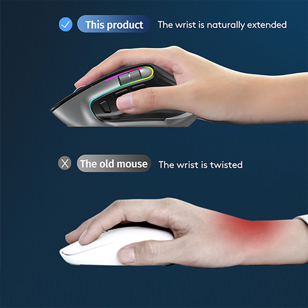 2.4G draadloze muis Bluetooth RGB oplaadbaar ergonomisch computermuizen voor computergamingkantoor