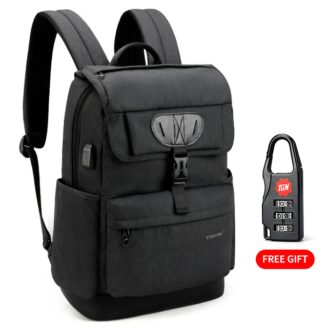 Tigernu multifuncional mochila feminina moda juventude feminino usb 15.6 polegada portátil mochila mochila mochilas para adolescentes meninas: Black