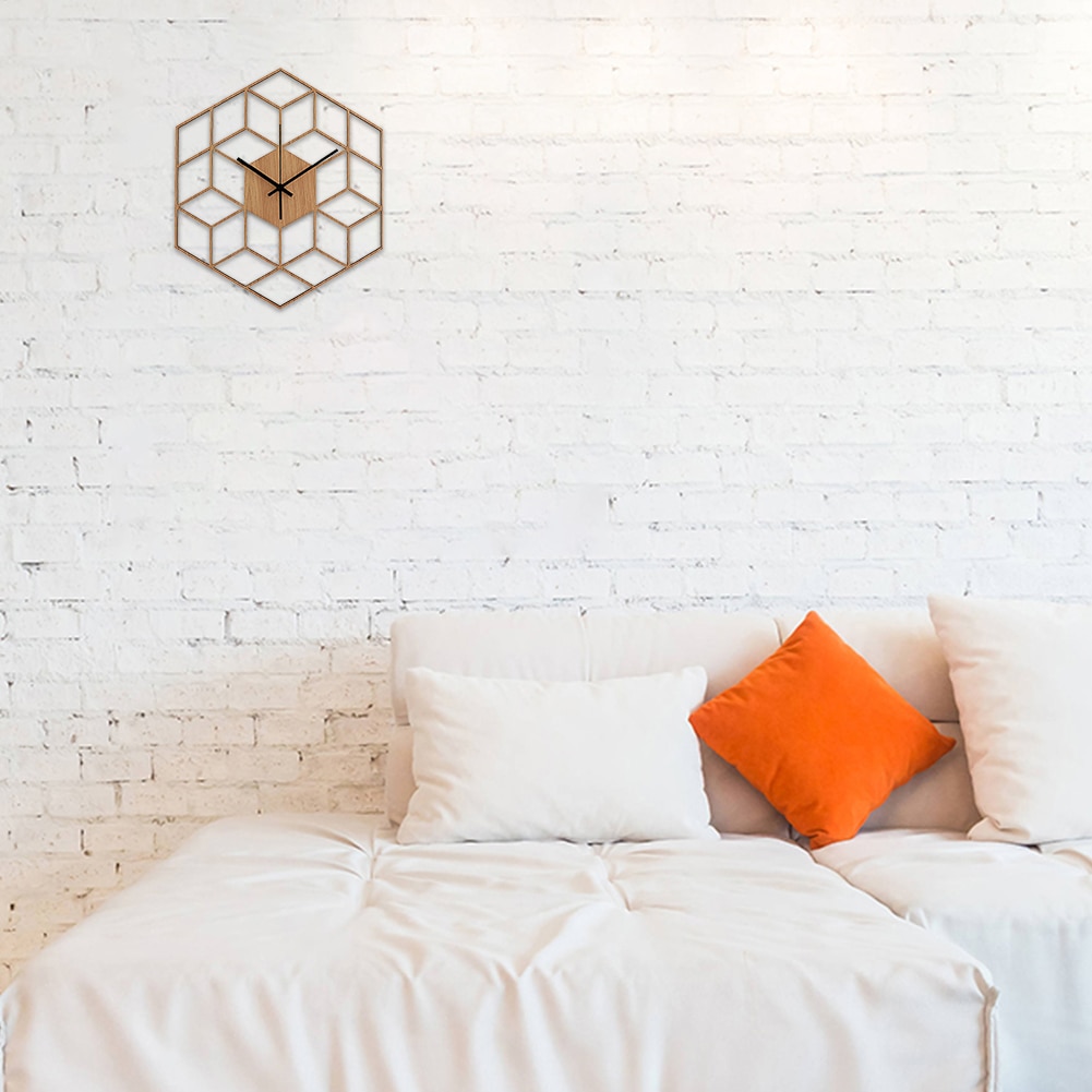 Reloj de pared de cuarzo Hexagonal de madera de bambú para decoración del hogar, reloj de pared de cuarzo, grande, silencioso, geométrico
