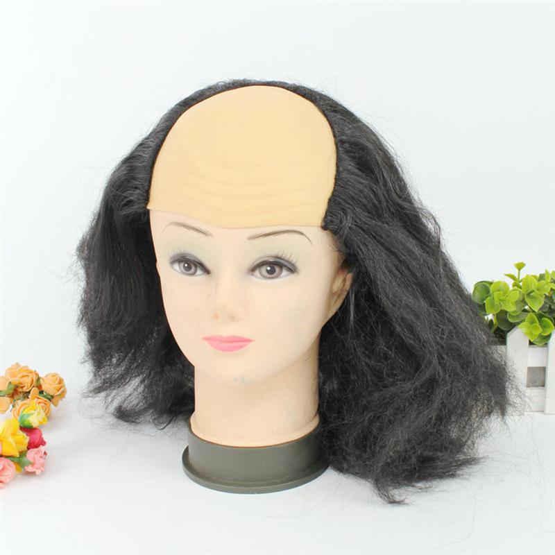 Bald Wig Funny Old Lady Wigs Masquerade Supplies Wig Head Mask Costume (Black)