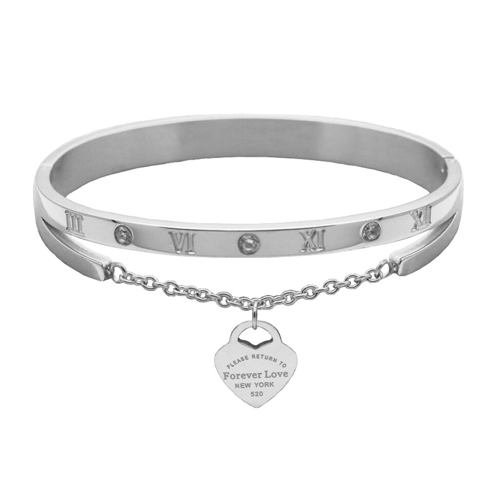 Gorący klasyczny ze stali nierdzewnej złoty kolor bransoletki i Bangles hurtownia biżuterii grzywny podwójne brzoskwiniowe serce bransoletki miłości kobiet: Roman Heart Silver