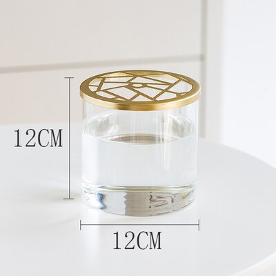 Nordic Transparent Glass Vase Golden Grid Cover Living Room Flower Arrangement Ikebana Decoration Desktop Hydroponic Plants Tool: E