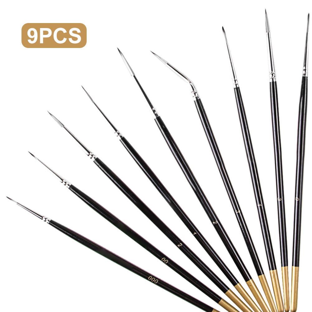 9pcs/Set Beginners Nail Face Fine Detail Paint Brush DIY Scale Model Line Drawing Acrylic Painting Students For Micro Miniatures