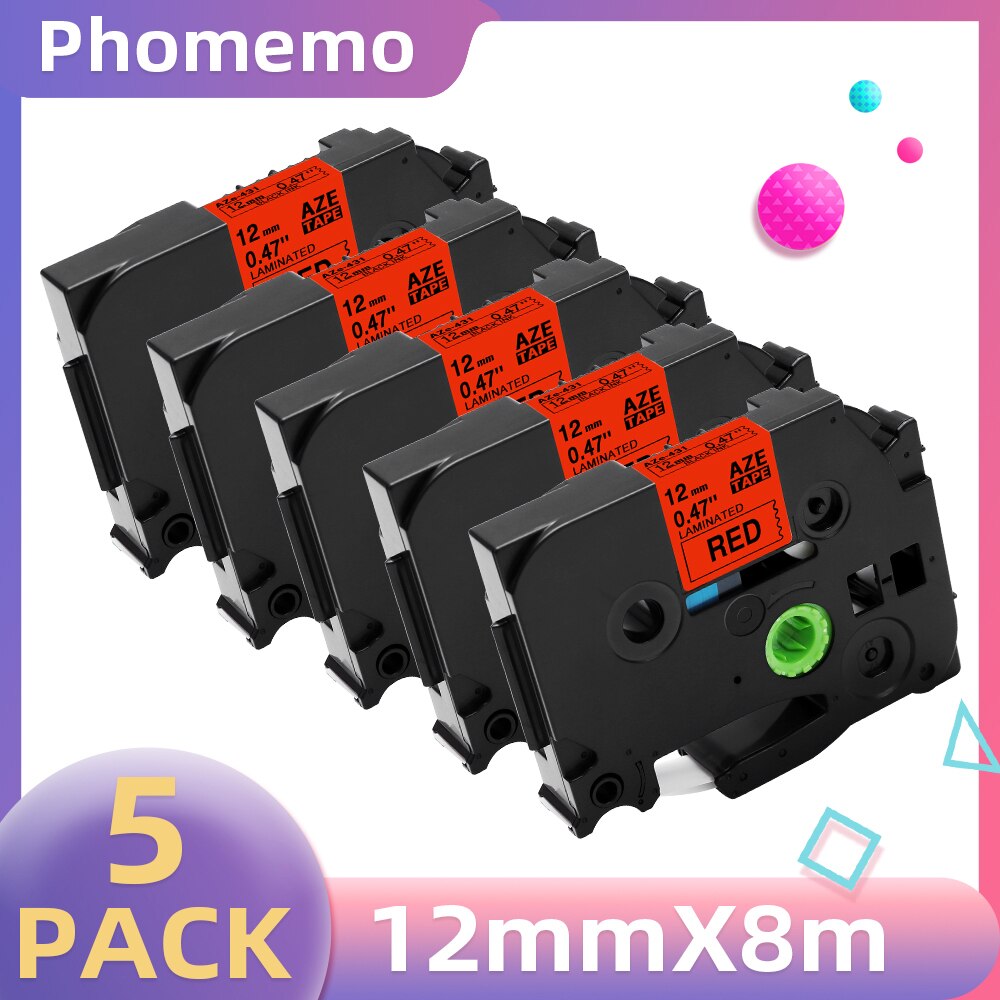 5PK Label Tape for P3100 E1000 Pro Ribbon Label Maker Printer Black on White TZe-231 TZe-631 Compatible for Brother Label Tapes: 5pcs Black on Red
