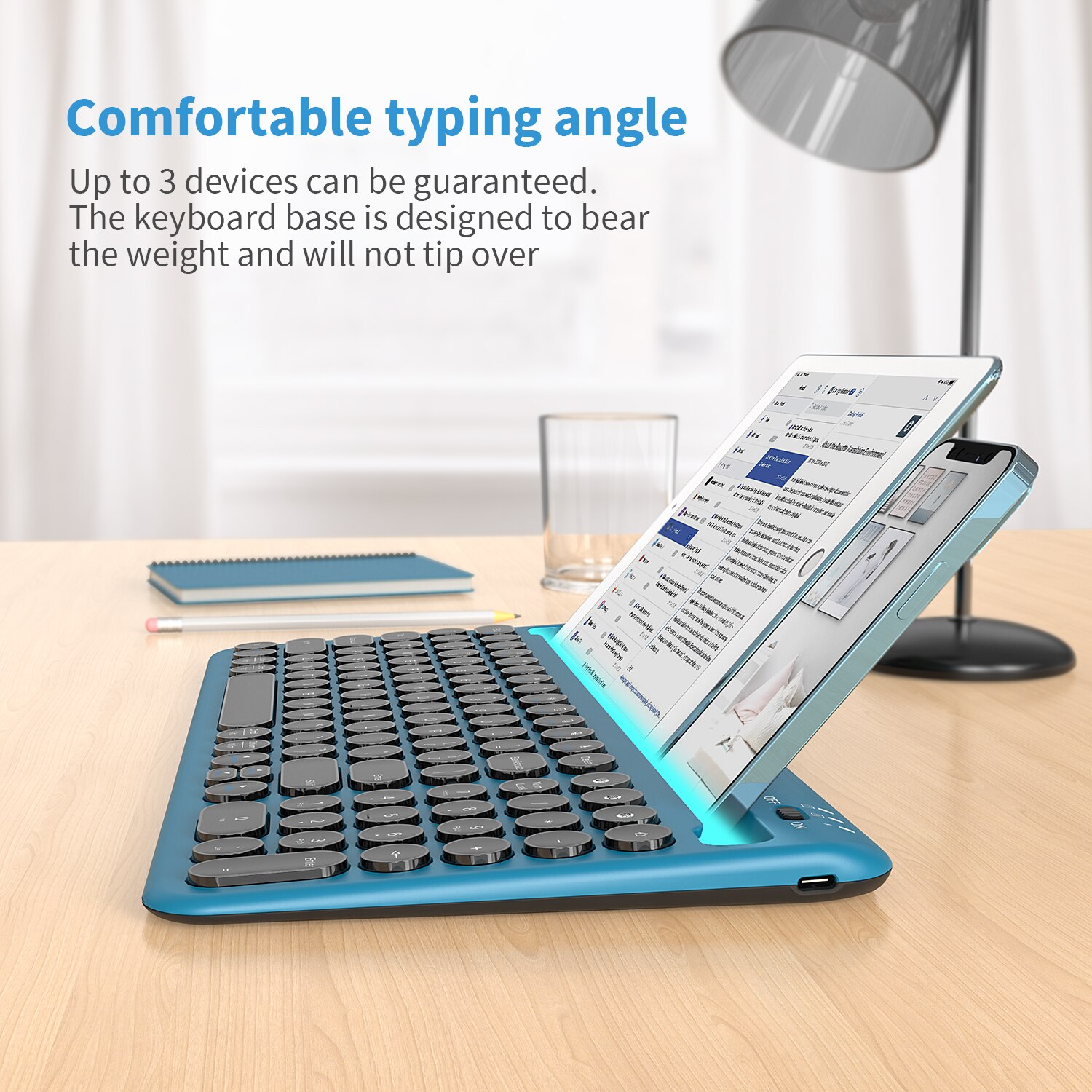 Jelly Comb-teclado inalámbrico recargable con Bluetooth, dispositivo múltiple para iPad Air, Mac OS, teléfono, tableta, PC, Smart TV, Android