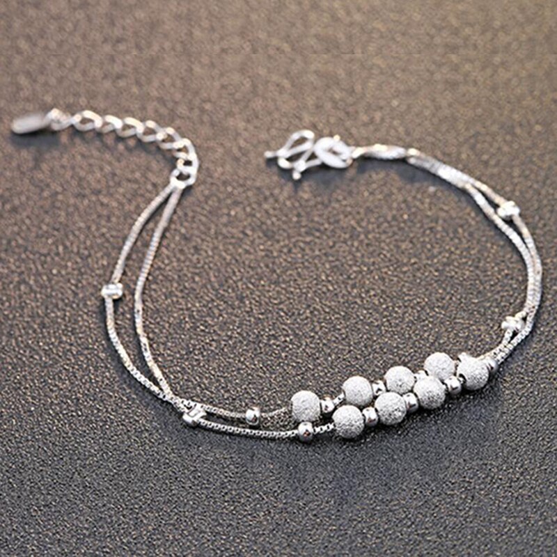 Sinya 925 Sterling Silver lucky beads Anklets for Women Girls lover 22cm+5cm korean features matte beads