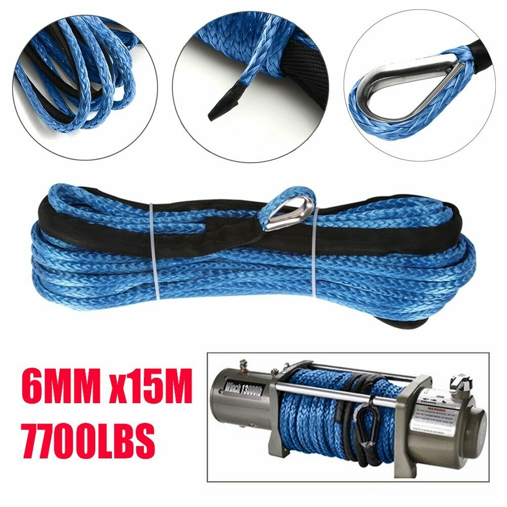 Winch Rope String Line Cable with Sheath Gray Synthetic Towing Rope 15m 7700LBs Car Wash Maintenance String for ATV UTV Off-Road