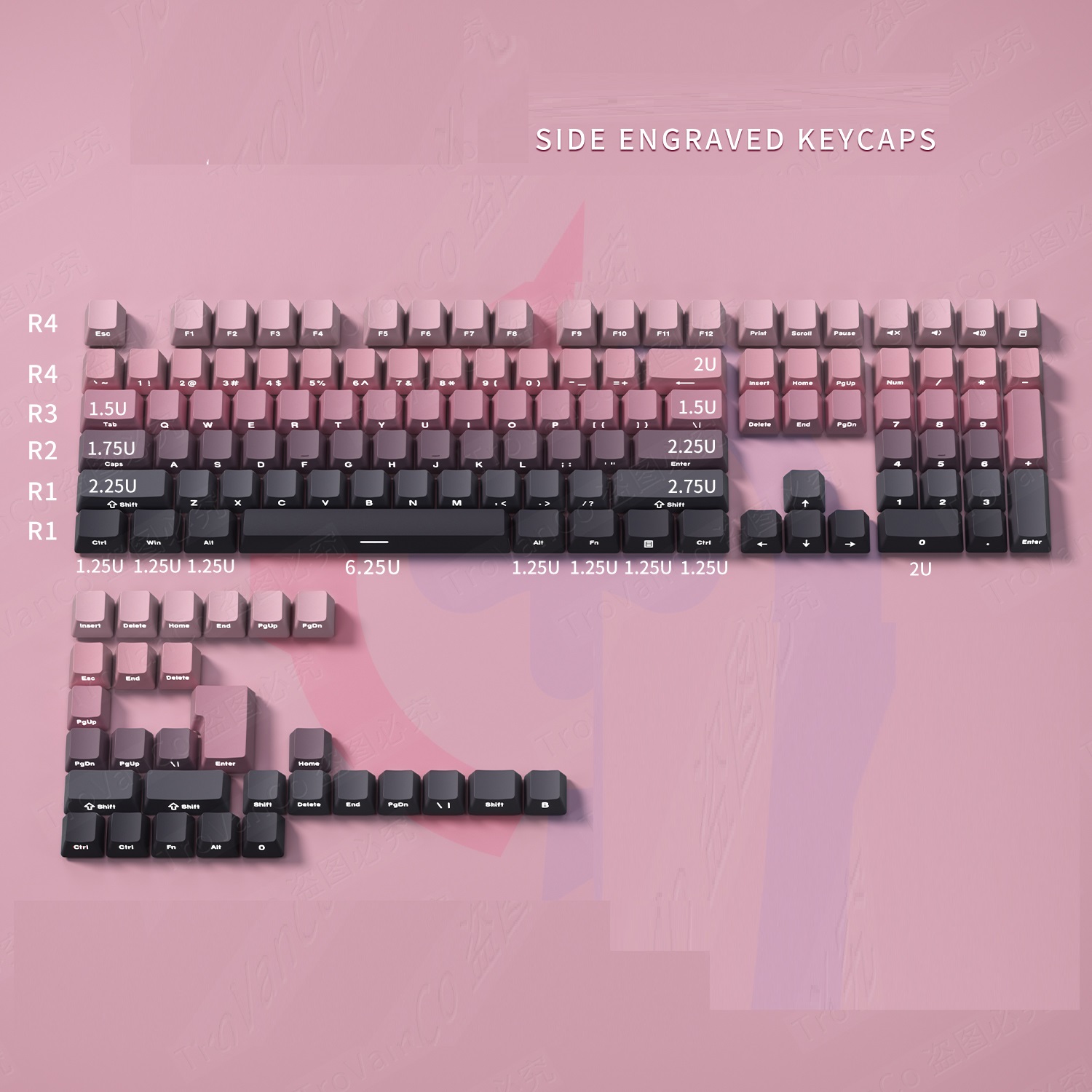 PBT Keycaps Side Print Keycap Set Double Shot Shine Through Custom Keycaps Cherry Profile For Mechanical Keyboard Keycap: light pink