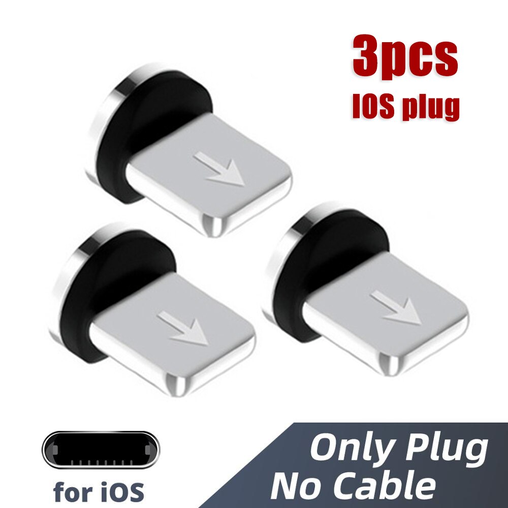 Adaptateur de câble magnétique MobilLMDAOO câble de téléphone Micro USB Type C anti-poussière embouts magnétiques pour Iphone aimant chargeur connecteur: 3pcs ios plug