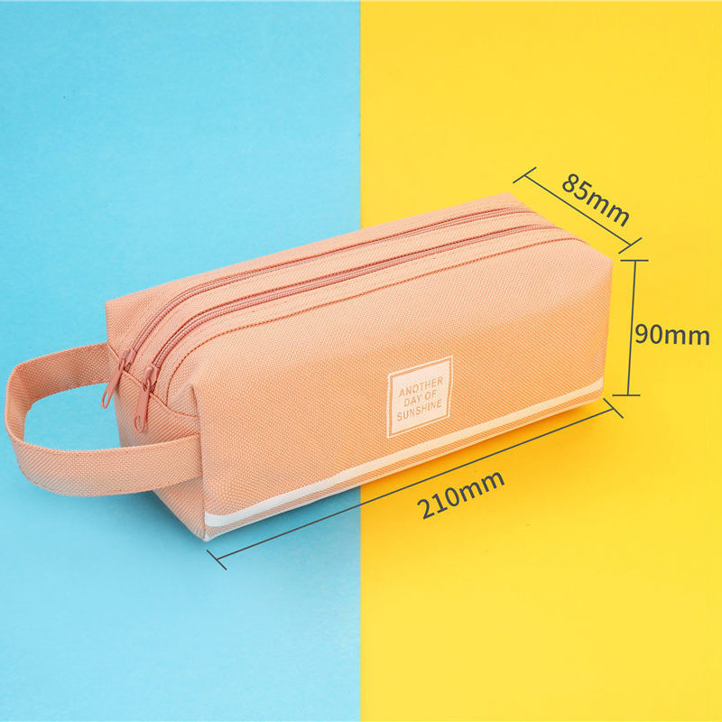 Estojo de lápis de lona de grande capacidade, estojo escolar duplo, bolsa de armazenamento de papelaria: Light pink