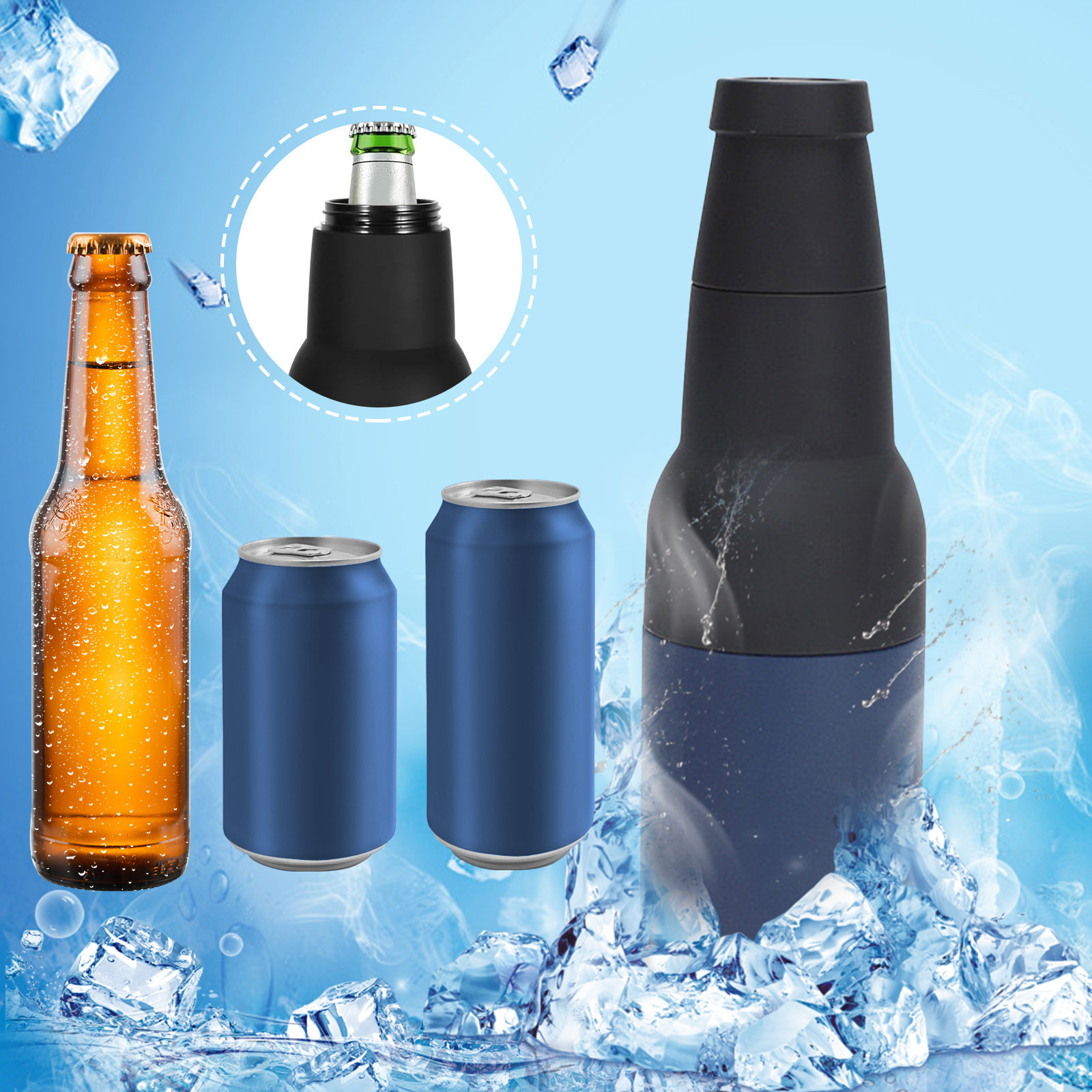 Mangas enfriadoras de botellas de cerveza, aislador de lata de doble pared de acero inoxidable, soporte de botella de cerveza aislado, 12oz