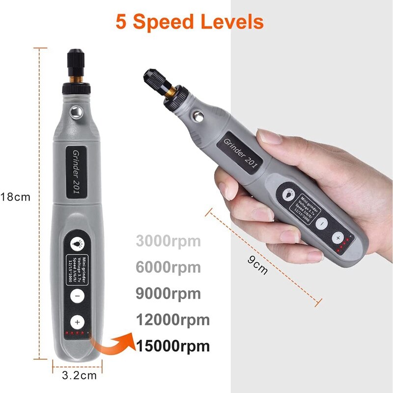 Cordless Mini Rotary Tool Set 3.7V USB Rechargeable Mini Electric Grinder for DIY Work Engraving Grinding Polishing