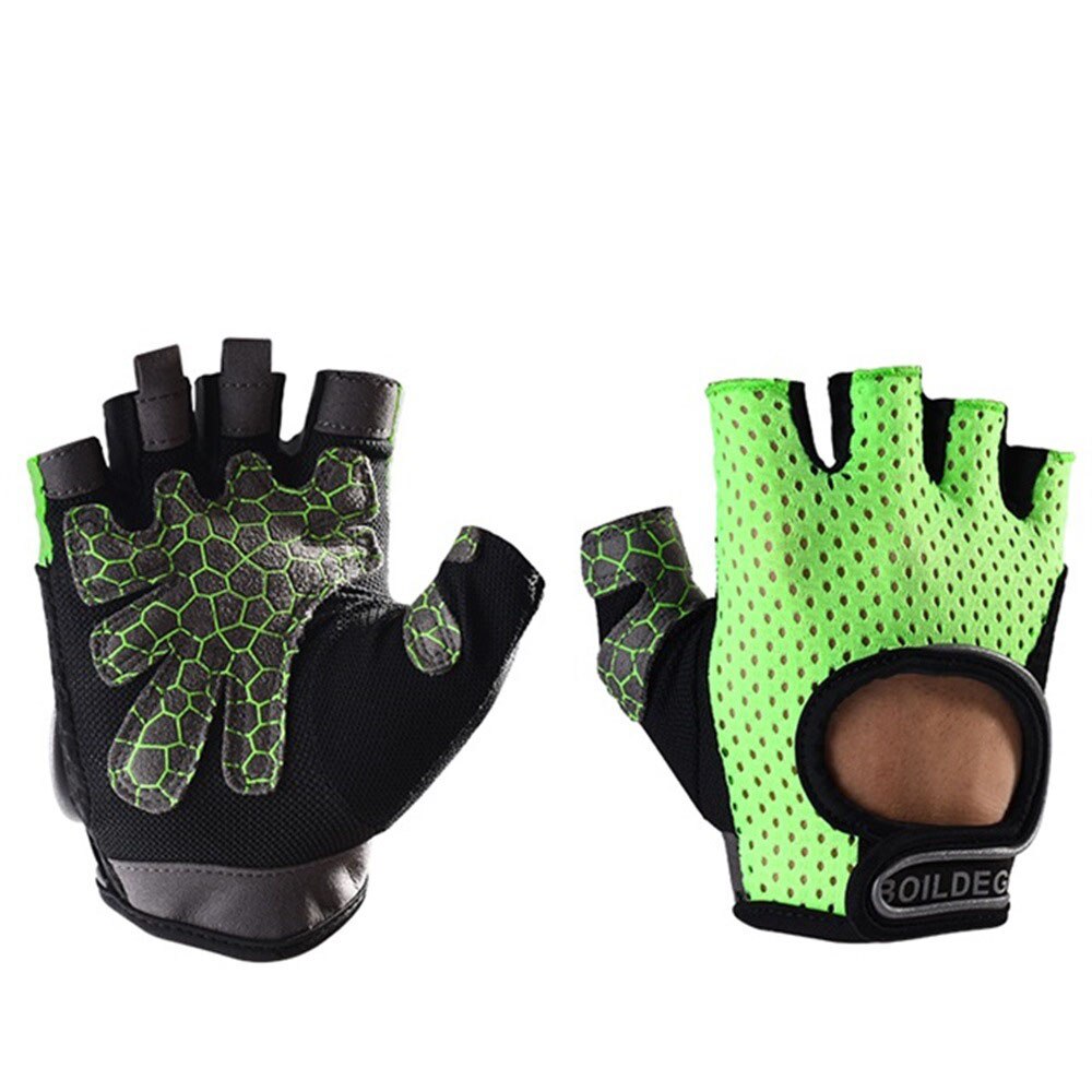 Fitness handschoenen dunne gedeelte yoga halter gewicht training siliconen antislip fitness half vinger: green / L/xl