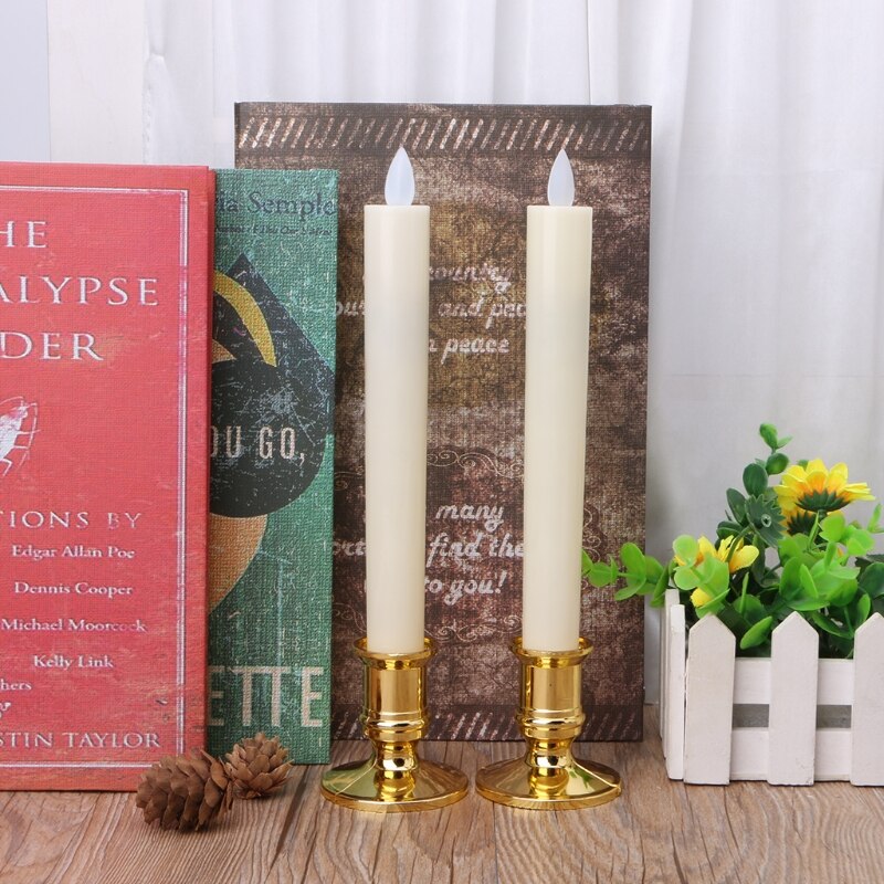 2Pc Electric Flickering Flameless Led Candle Lights With Removable Gold Base